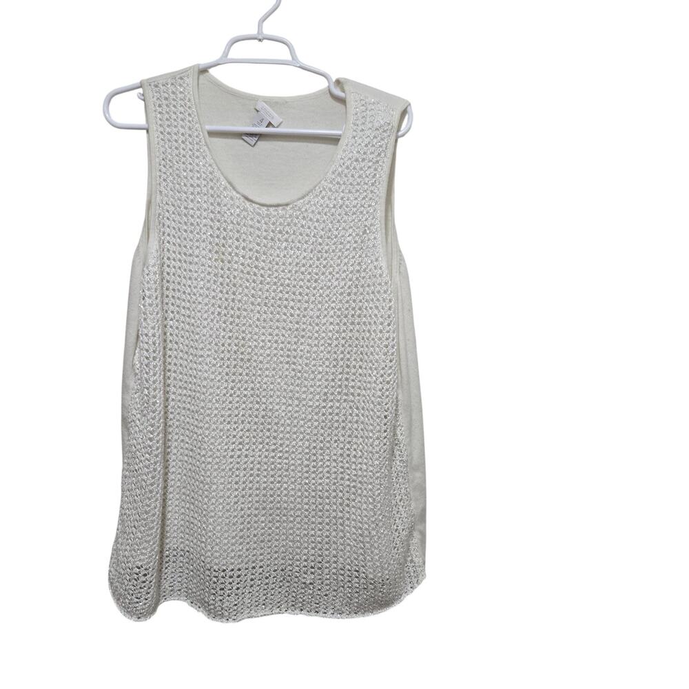 Chico’s Size 4 Ivory Sequin Crochet Mesh Sleeveless Tunic Top
